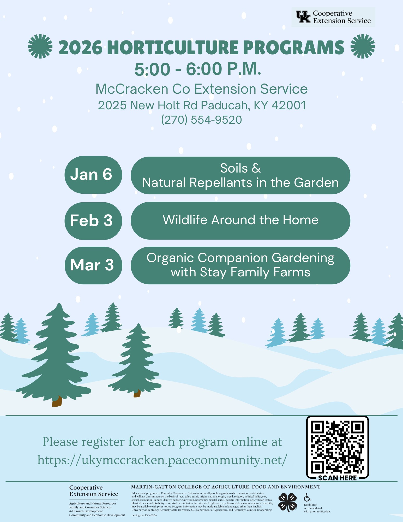 2026 Horticulture Program flyer for Jan - March 2026